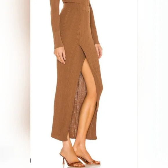 New Ronny Kobo Arroni Knit Ribbed Skirt. Slit Midi Sz Small - Picture 2 of 8